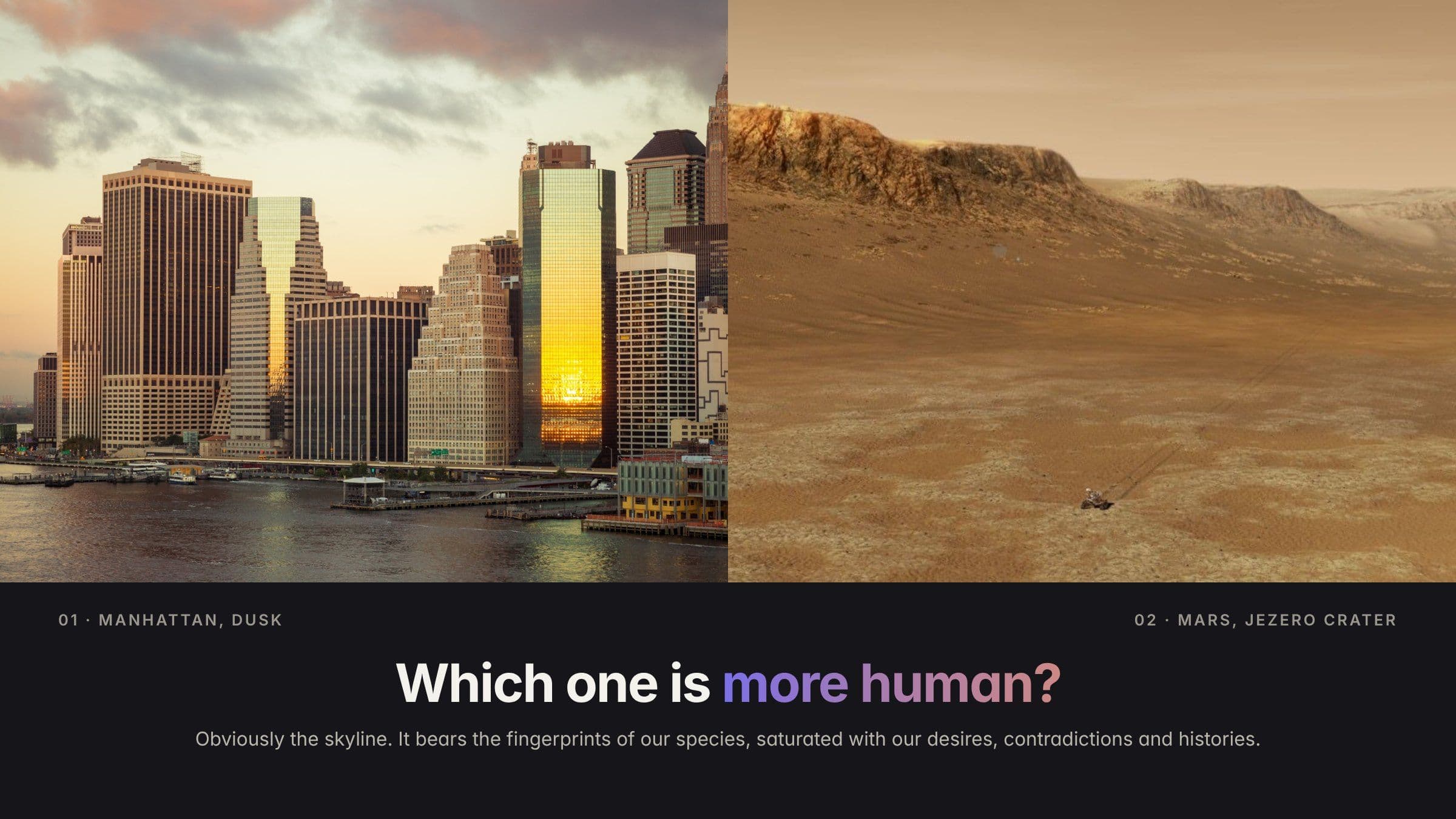 Manhattan at dusk. Jezero crater, Mars.