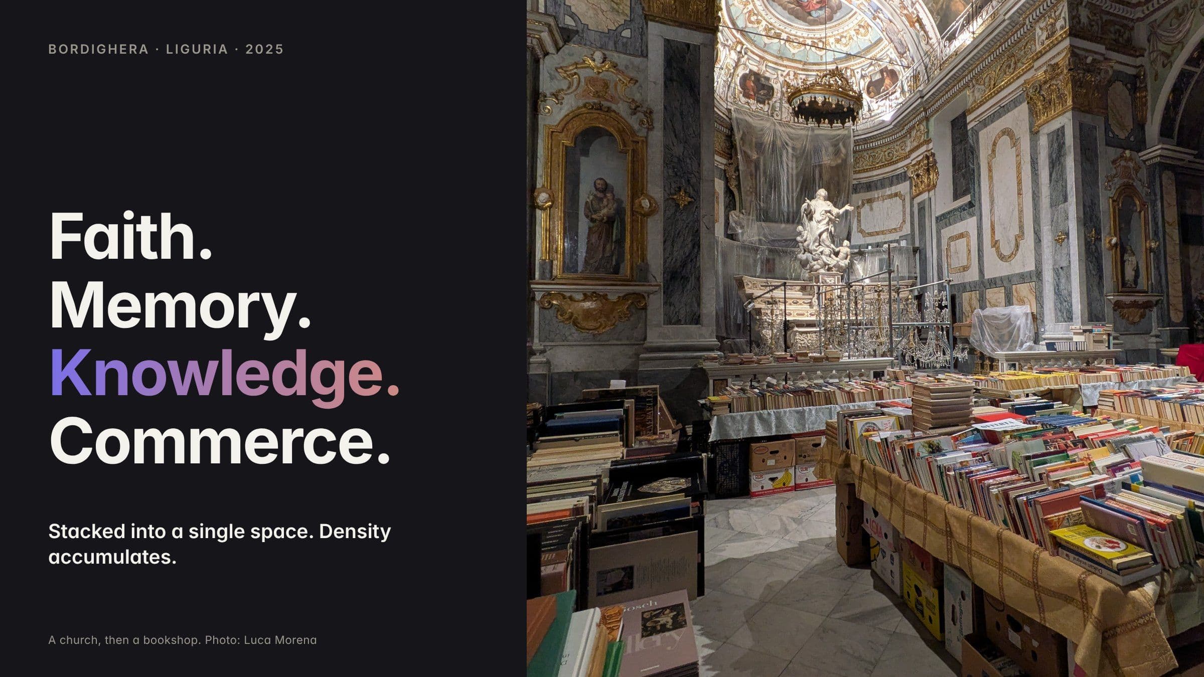 Bordighera, Liguria. A church, then a bookshop. Photo: Luca Morena.